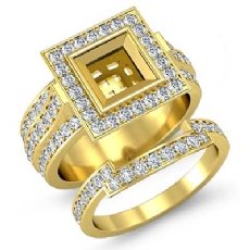 Diamond Engagement Pave Ring Bridal Sets 18k Gold Yellow Princess Setting (2.3Ct. tw.)