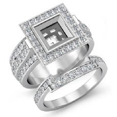 2.3Ct Diamond Engagement Pave Ring Bridal Sets 14K White Gold Princess Setting