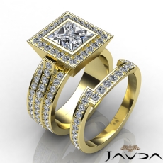 Bezel Halo Pave Bridal Set diamond Ring 18k Gold Yellow