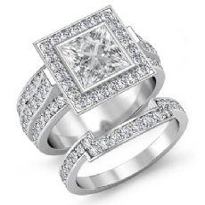 Bezel Halo Pave Bridal Set diamond  18k Gold White