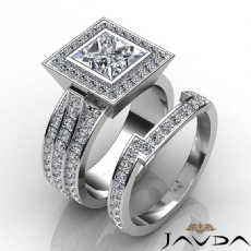 Bezel Halo Pave Bridal Set diamond Ring 18k Gold White