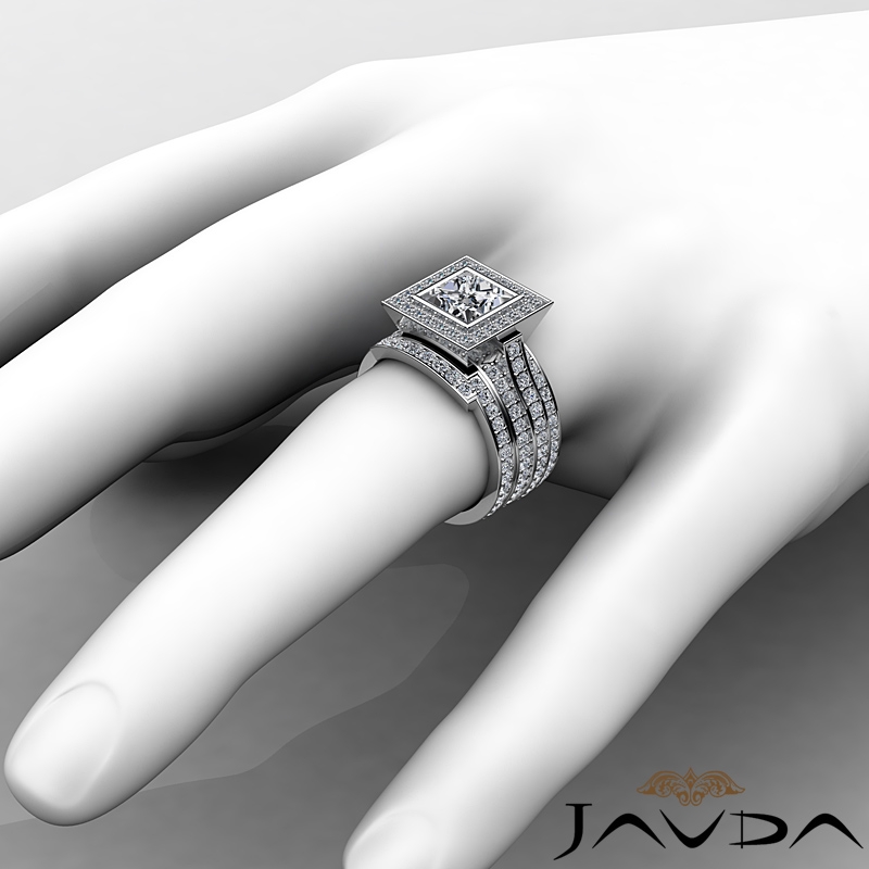 Bezel Halo Pave Bridal Set diamond Ring 14k Gold White