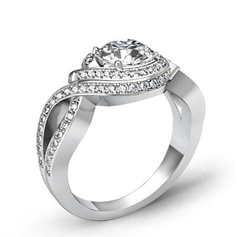 XOXO Style Micro Pave Setting Round Diamond Engagement Ring 18k 