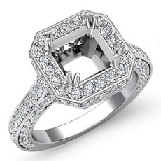 1.7Ct Halo Setting Diamond Engagement Ring Asscher Semi Mount 14k White Gold
