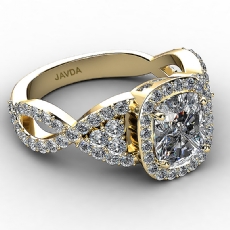 Cross Shank Halo Pave Set diamond Ring 14k Gold Yellow