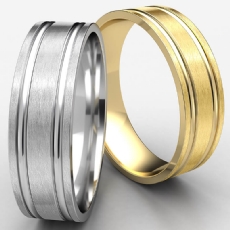 Flat Parallel Grooves Comfort Fit Wedding Band 14k Gold Yellow