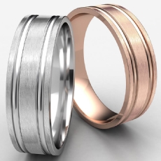 Flat Parallel Grooves Comfort Fit Wedding Band 14k Rose Gold