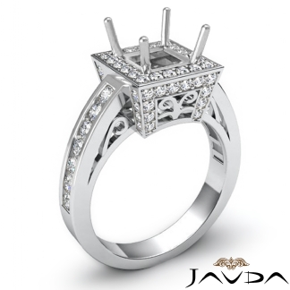 1Ct Diamond Engagement Ring Platinum 950 Princess Cut Semi Mount Halo Setting