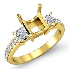 Princess Diamond Engagement 3 Stone SemiMount Ring 18k Gold Yellow Pave Setting  (0.81Ct. tw.)