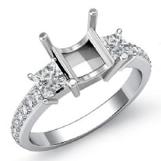Princess Diamond Engagement 3 Stone SemiMount Ring 14K W Gold Pave Setting 0.80Ct