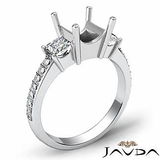 Princess Diamond Engagement 3 Stone SemiMount Ring 18k Gold White Pave Setting 0.63Ct