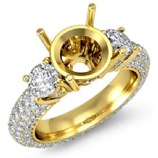 Three 3 Stone Round Diamond Engagement Ring Setting 14k Gold Yellow Semi Mount  (2.64Ct. tw.)