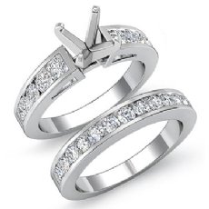 1.44 Ct Round Diamond Engagement Ring Bridal Set 14K White Gold Channel Setting