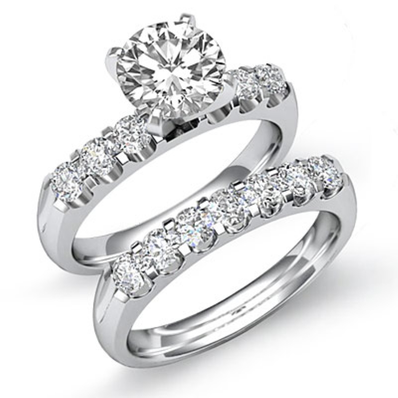 U Prong Wedding Bridal Set diamond Ring 14k Gold White