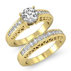 Filigree Sidestone Bridal Set diamond Ring 14k Gold Yellow