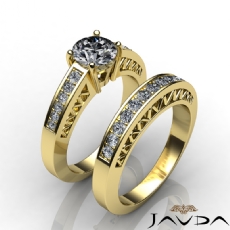 Filigree Sidestone Bridal Set diamond Ring 14k Gold Yellow
