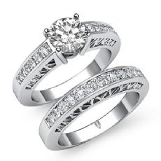 Filigree Sidestone Bridal Set diamond Ring 14k Gold White