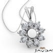 Flower Cluster Round Cut Semi Mount Double Bail Pendant 14k White Gold - javda.com 