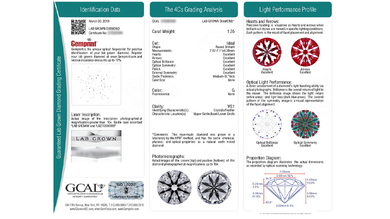 Gcal lab grown diamond grading reports